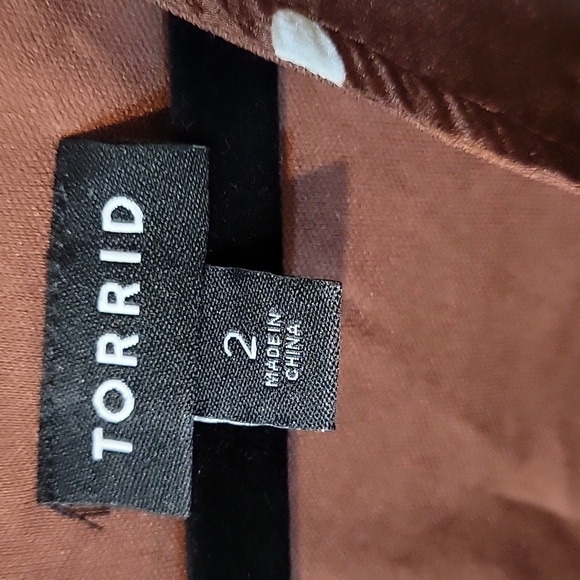 Torrid Brown Polka Dot Mini Faux Wrap Dress - Picture 3 of 16